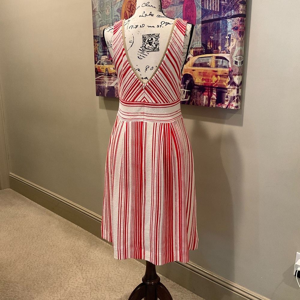 Anthropologie Red and White Pleated Midi Dress - Picture 5 of 10